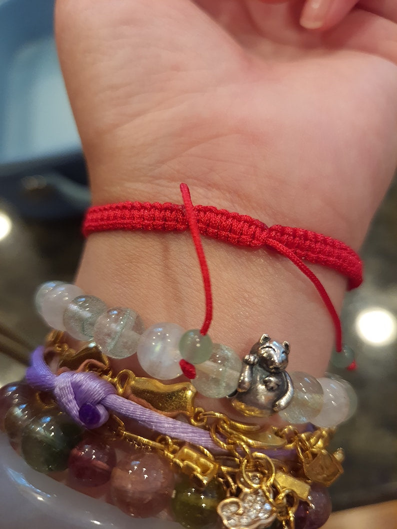 24K Solid Gold Beads Chinese Red String Bracelet純金轉運紅繩手鍊