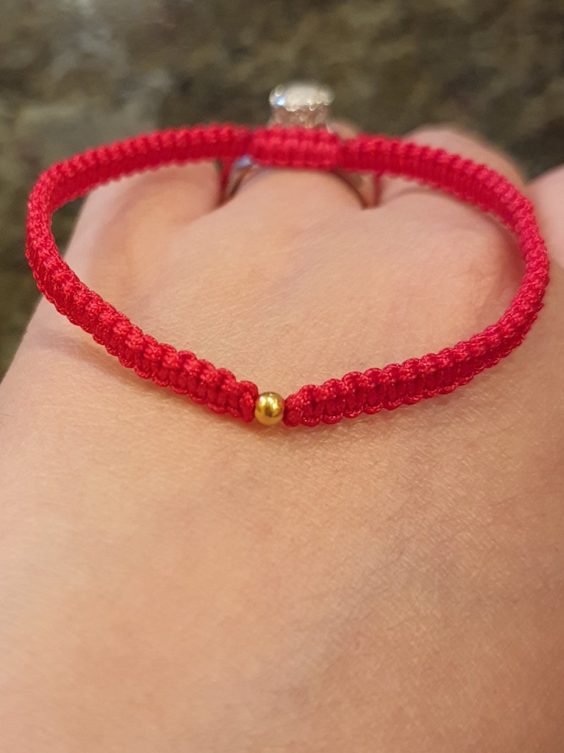 24K Solid Gold Bead Chinese Red String Bracelet純金轉運紅繩手鍊