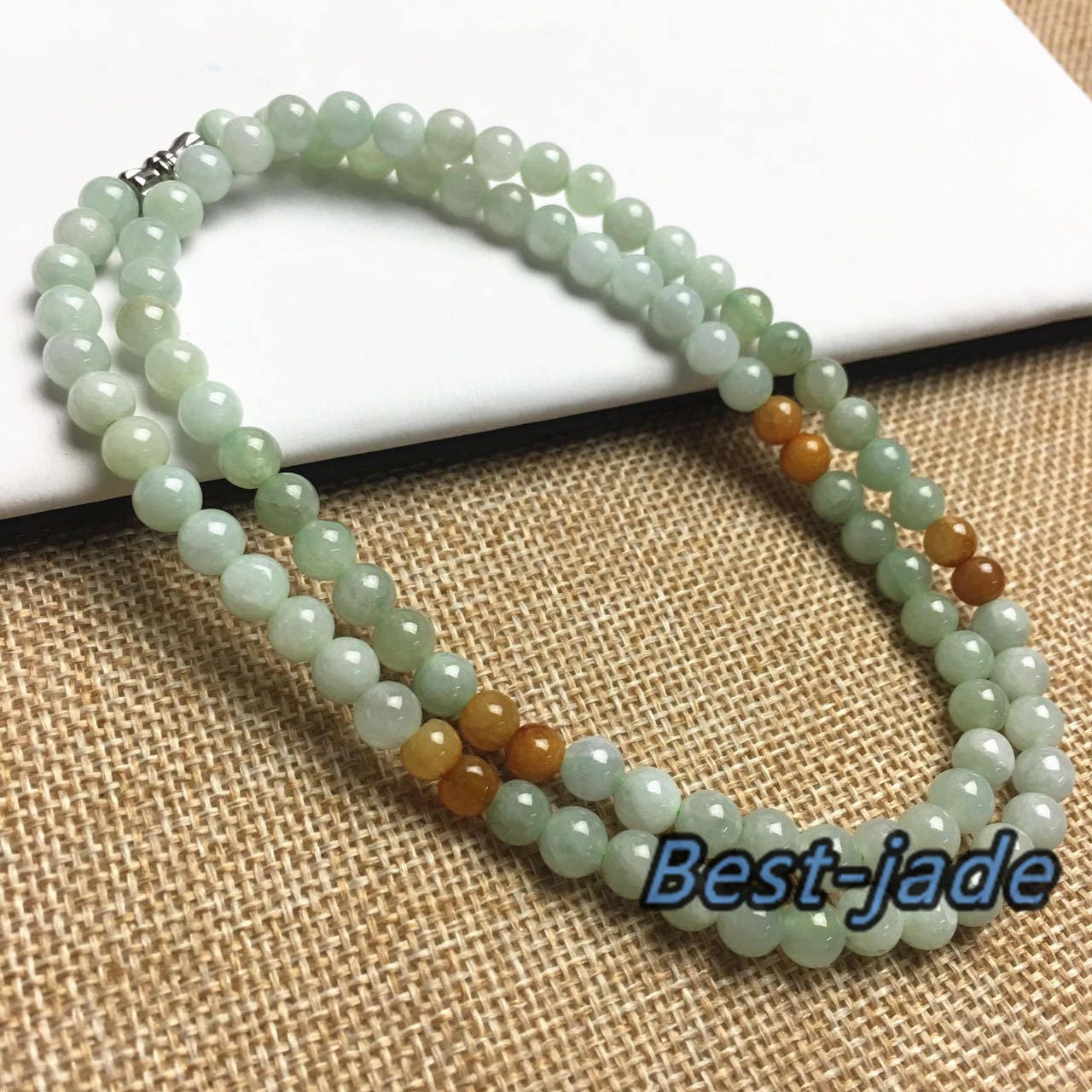 Zertifizierte natürliche Jade der Güteklasse A und handgeschnitzte Halskette aus Jadeit, runde Perlengröße: 5 x 5 mm, Edelstein