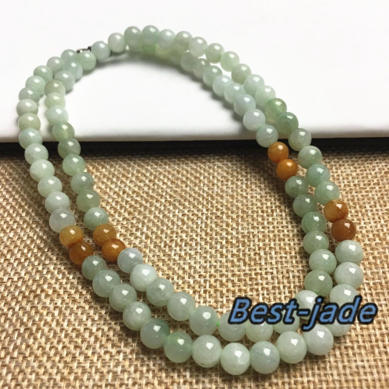 Zertifizierte natürliche Jade der Güteklasse A und handgeschnitzte Halskette aus Jadeit, runde Perlengröße: 5 x 5 mm, Edelstein