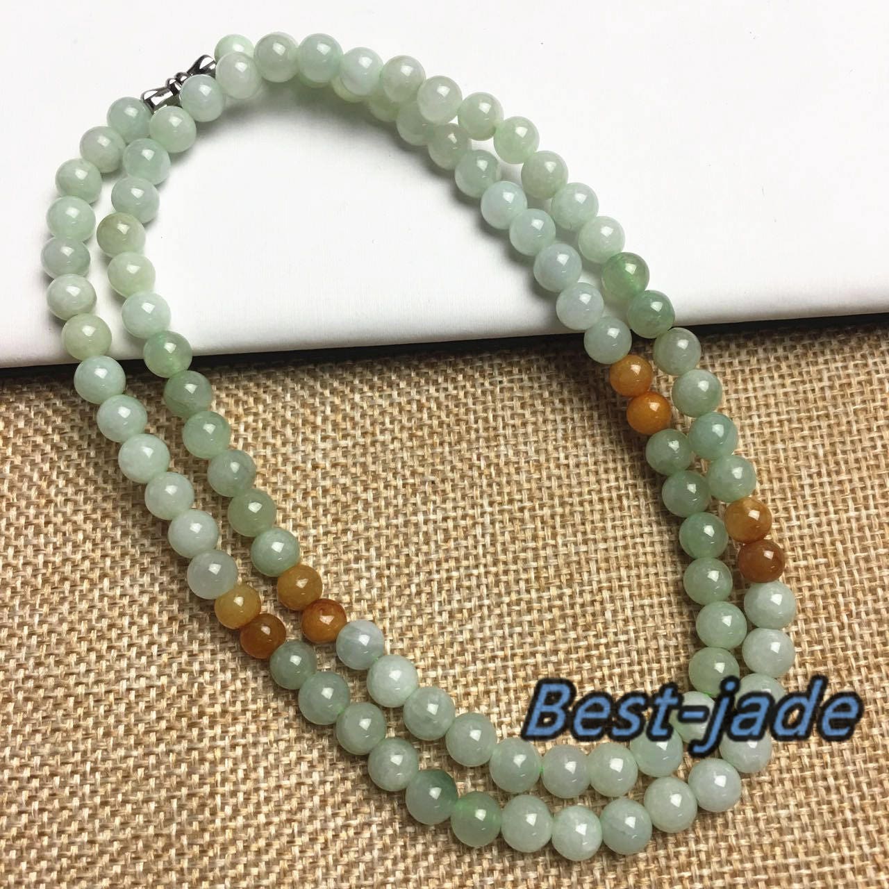 Zertifizierte natürliche Jade der Güteklasse A und handgeschnitzte Halskette aus Jadeit, runde Perlengröße: 5 x 5 mm, Edelstein