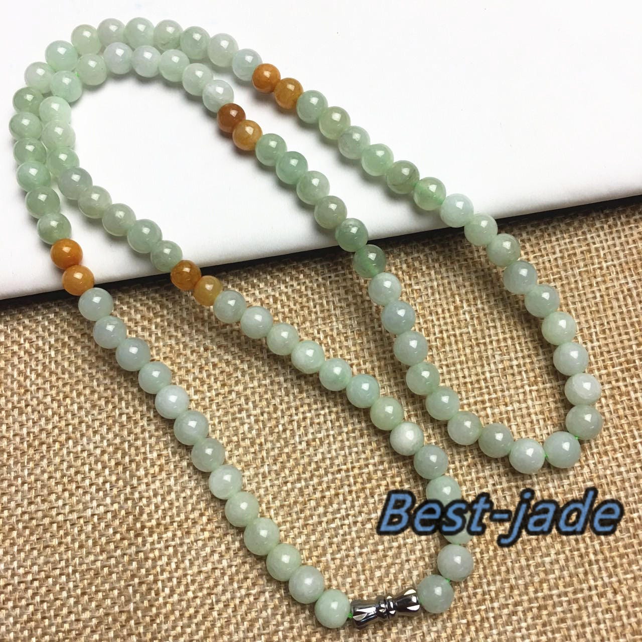 Zertifizierte natürliche Jade der Güteklasse A und handgeschnitzte Halskette aus Jadeit, runde Perlengröße: 5 x 5 mm, Edelstein