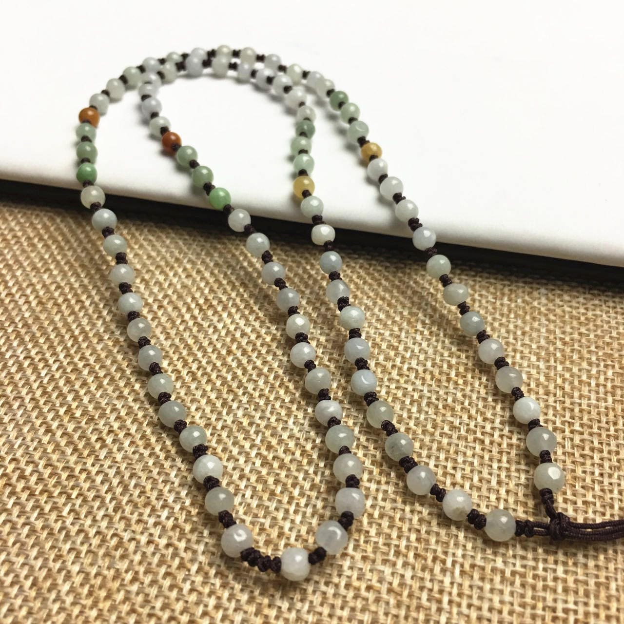 Certificated Grade A Natural Jade et Hand carved Necklace Chain Jadeite Round bead Size:3.5*3.5mm Green gemstone