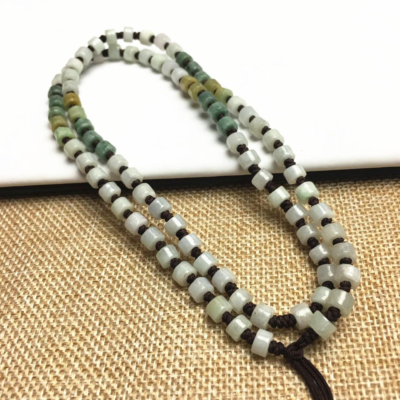 Certificated Grade A Natural Jade et Hand carved Necklace Girl Chain Jadeite Round bead Size:5.5*4mm Green gemstone Burma