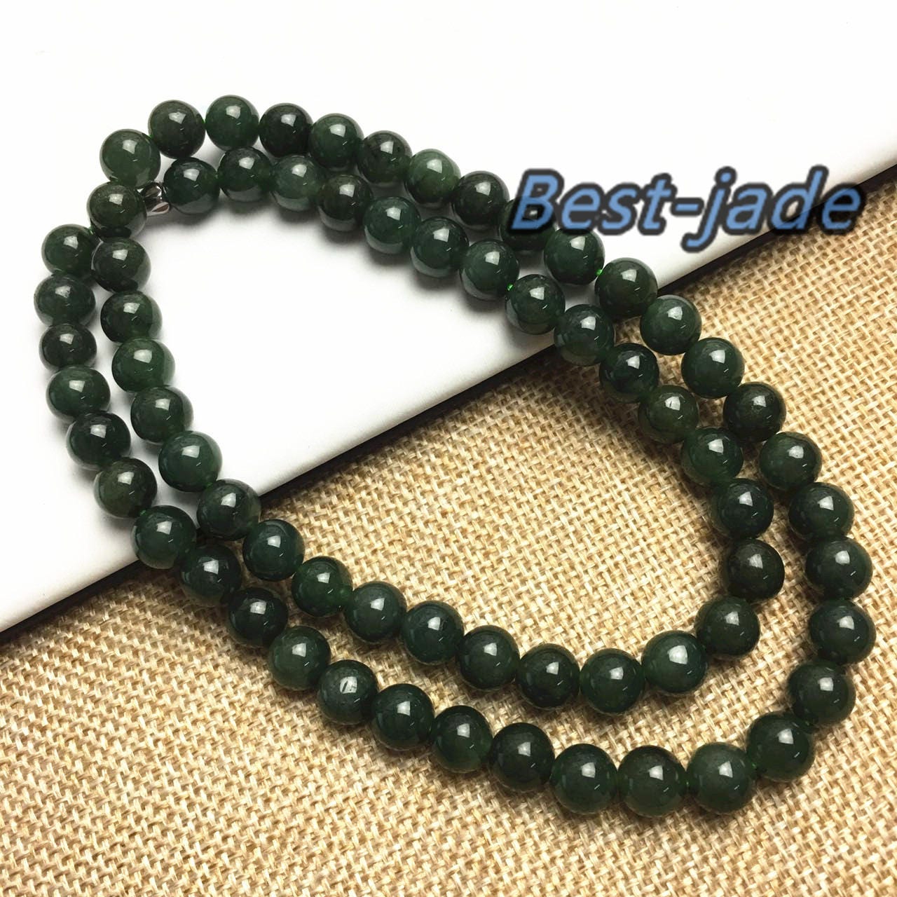 Certificated Grade A Natural Jade et Hand carved Necklace Girl Chain Jadeite Round bead Size:8mm Green gemstone Burma 老油青