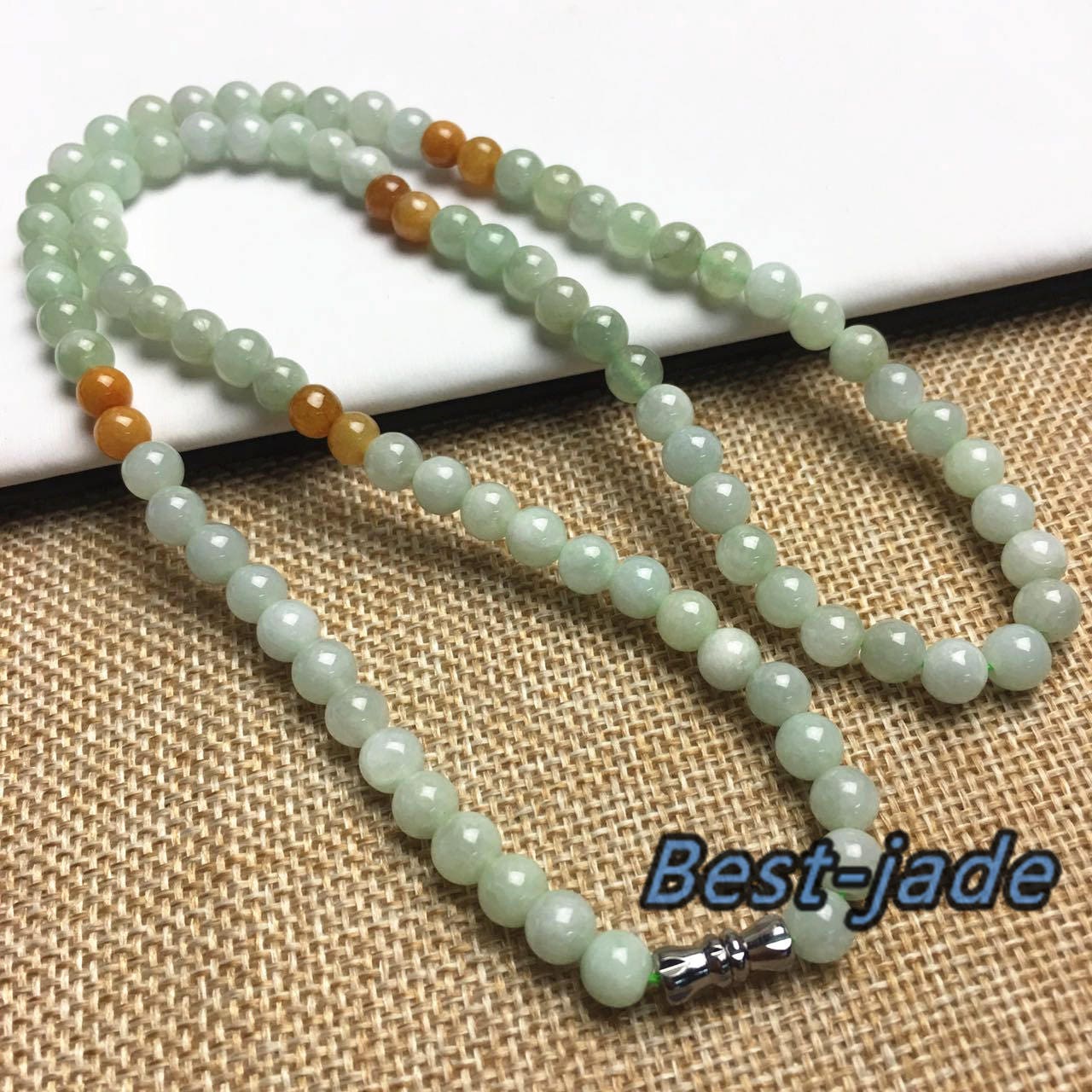 Zertifizierte natürliche Jade der Güteklasse A und handgeschnitzte Halskette aus Jadeit, runde Perlengröße: 5 x 5 mm, Edelstein