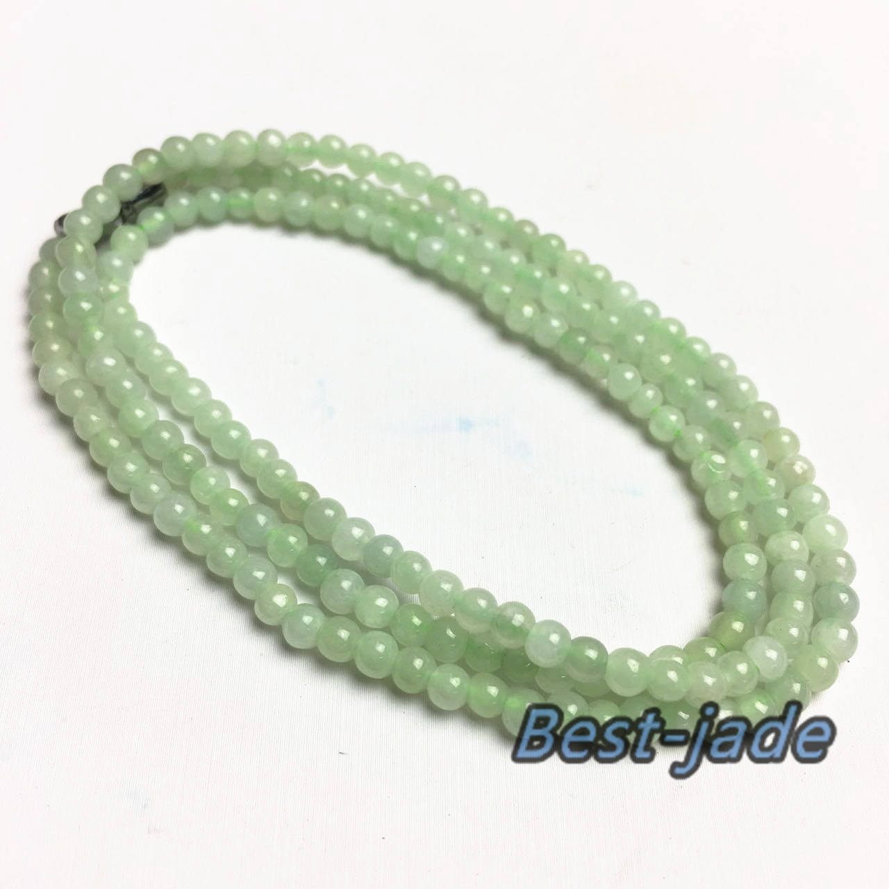 Light Green Natural Grade A Jade Hand carved Necklace Chain Burma Jadeite Round bead Size:3.5*3.5mm Green gemstone