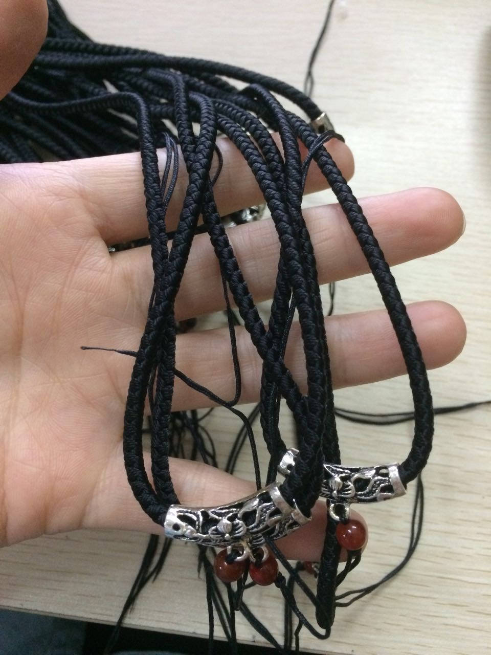 Tibetan Silver RED Black Luck Necklace Hand Woven Braided Rope Lady hand String Cord girl strap chain Chinese Style collier Halskette f.