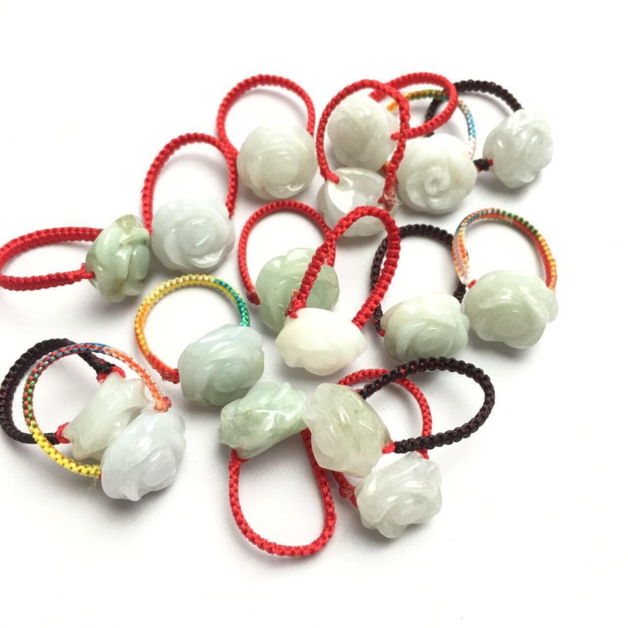 Flower Ring Grade A Natural Jadeite Hand carved Jade bead bangle Bracelet Chain Green gemstone Burma Lady