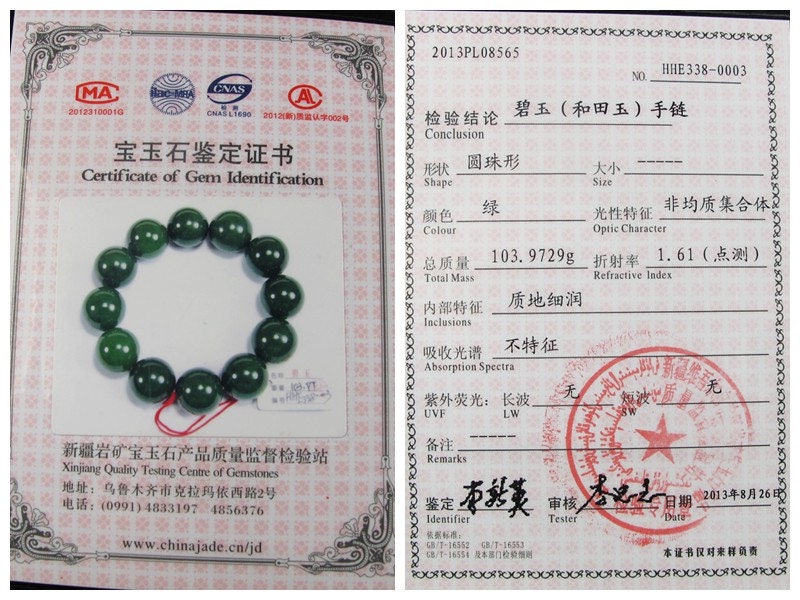 Certificated A Grade 18mm Apple Green Nephrite Jade Beads Bangle Bracelet Pounamu Maori Nephrite NZ Jade Green Jasper Strand Russian jasper
