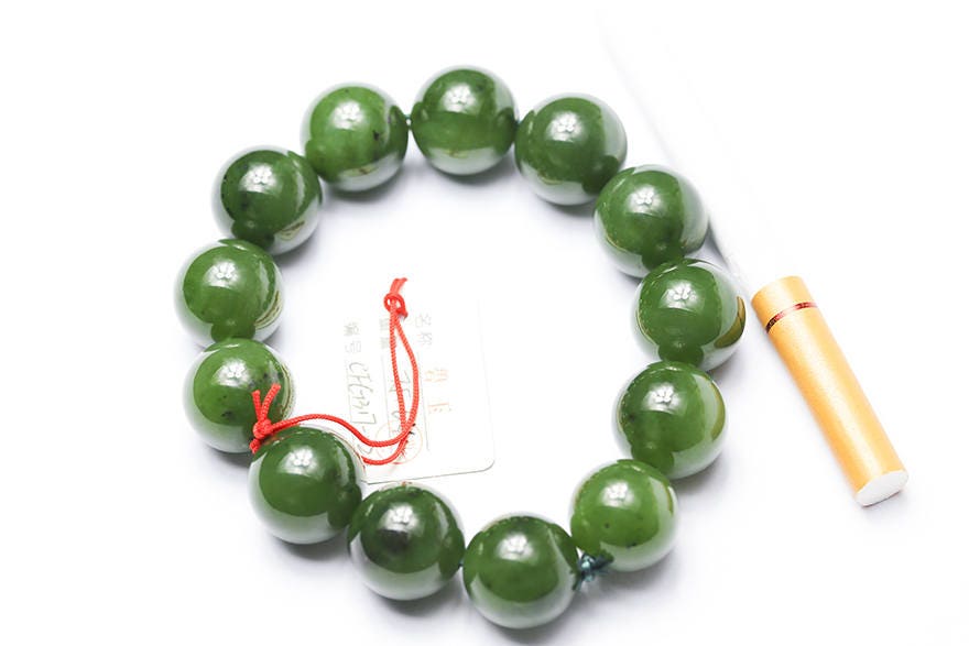 Kanadischer Jaspis Top 16mm Grade apfelgrüner Nephrit Jade Perlen Armreif Pounamu Maori Nephrit NZ Jade Jaspis Jade Armreif Kugelform