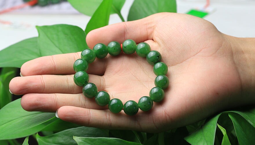 Certificated Top 12mm Grade Apple Green stone Nephrite Beads Bangle Bracelet Pounamu Maori Nephrite NZ Jade Jasper Ball Women lady Strand BC