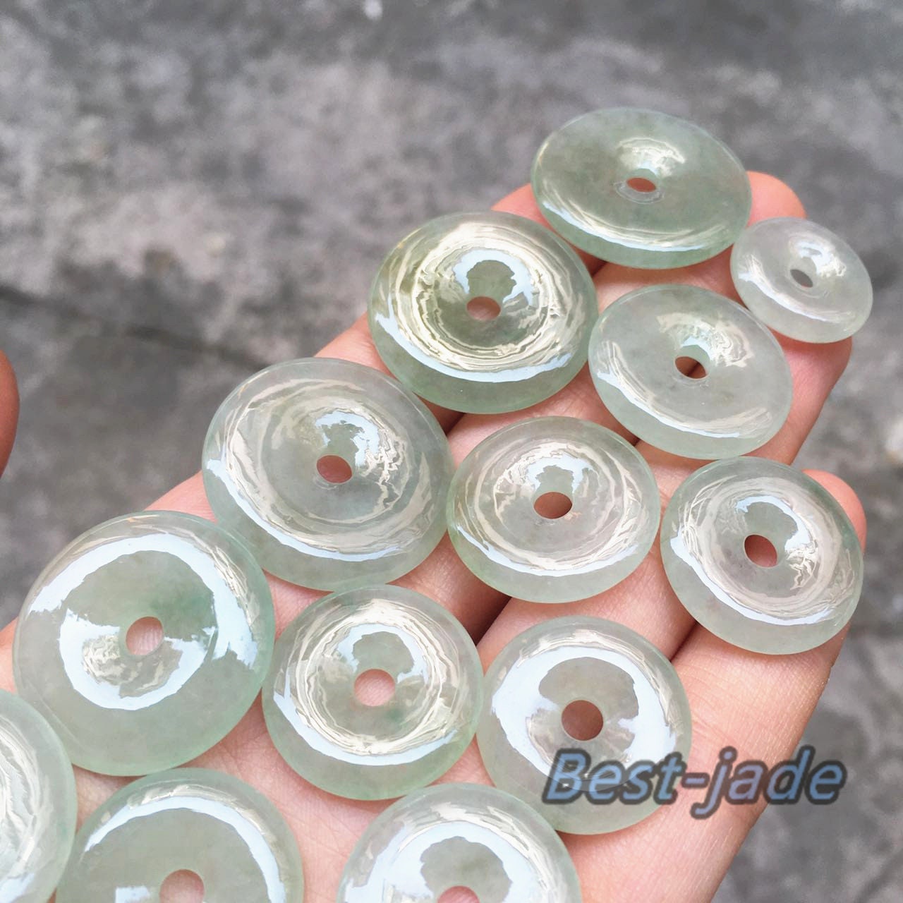 5 Stück Glücksdonut Jade Natur Eis Grade A Jade Burma Jadeit Donut Rundheit Perlen Perle Ohrring Tropfen Myanmar Jadeit Geschenk