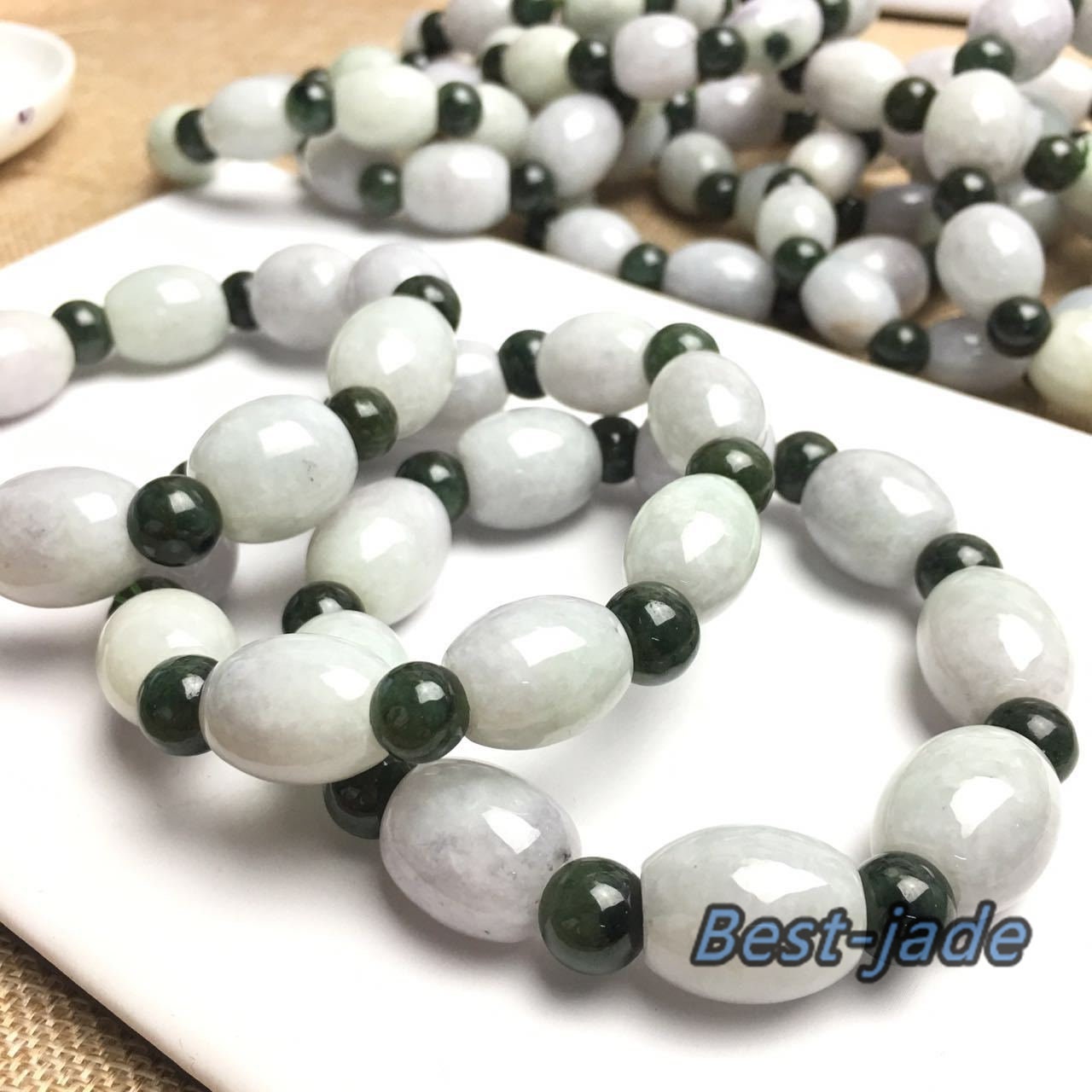 Burma-Jade, Klasse A, handgeschnitzter Jade-Armreif mit runden Perlen, Armbandkette, Burma-Stein, Armband, Schnurseil