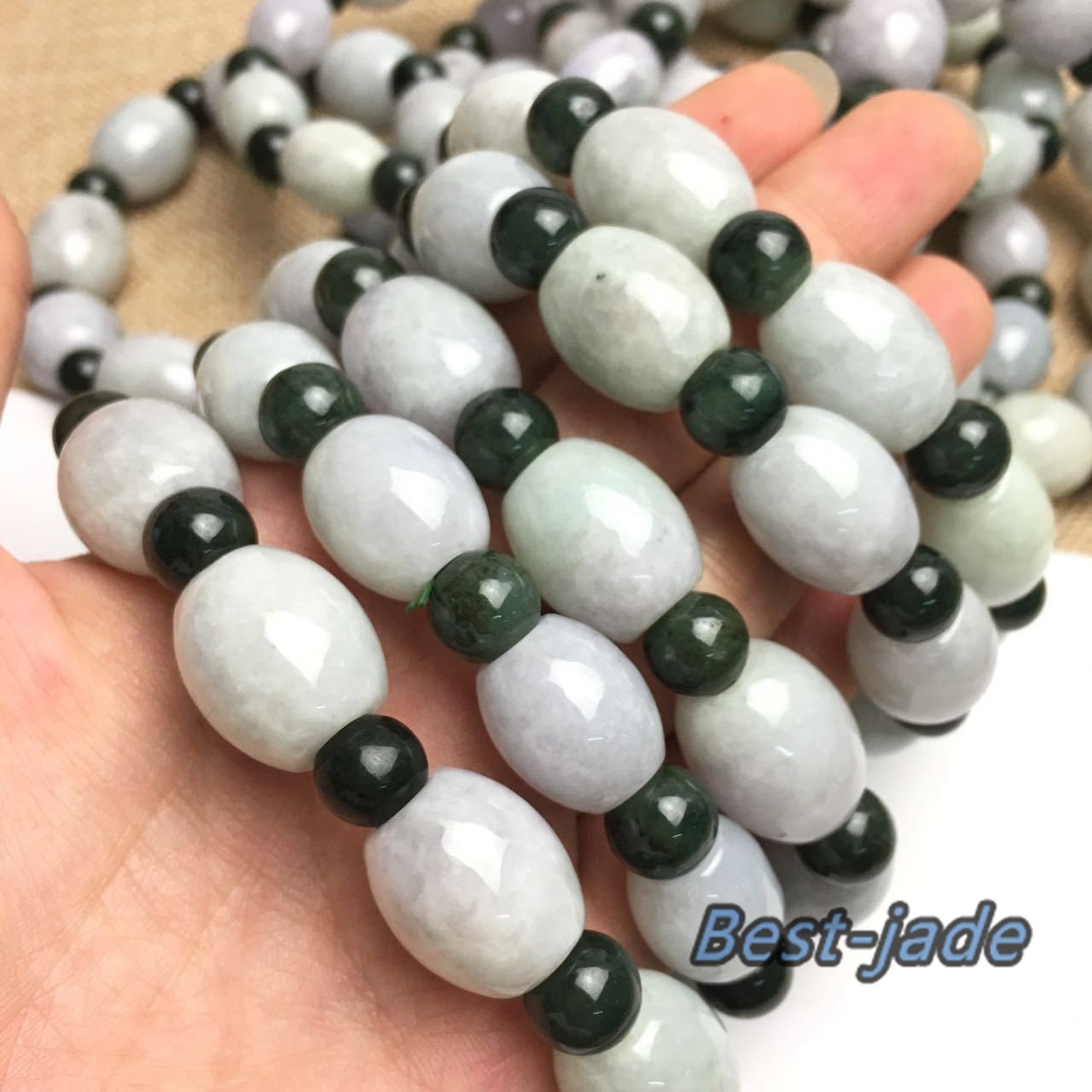Burma-Jade, Klasse A, handgeschnitzter Jade-Armreif mit runden Perlen, Armbandkette, Burma-Stein, Armband, Schnurseil