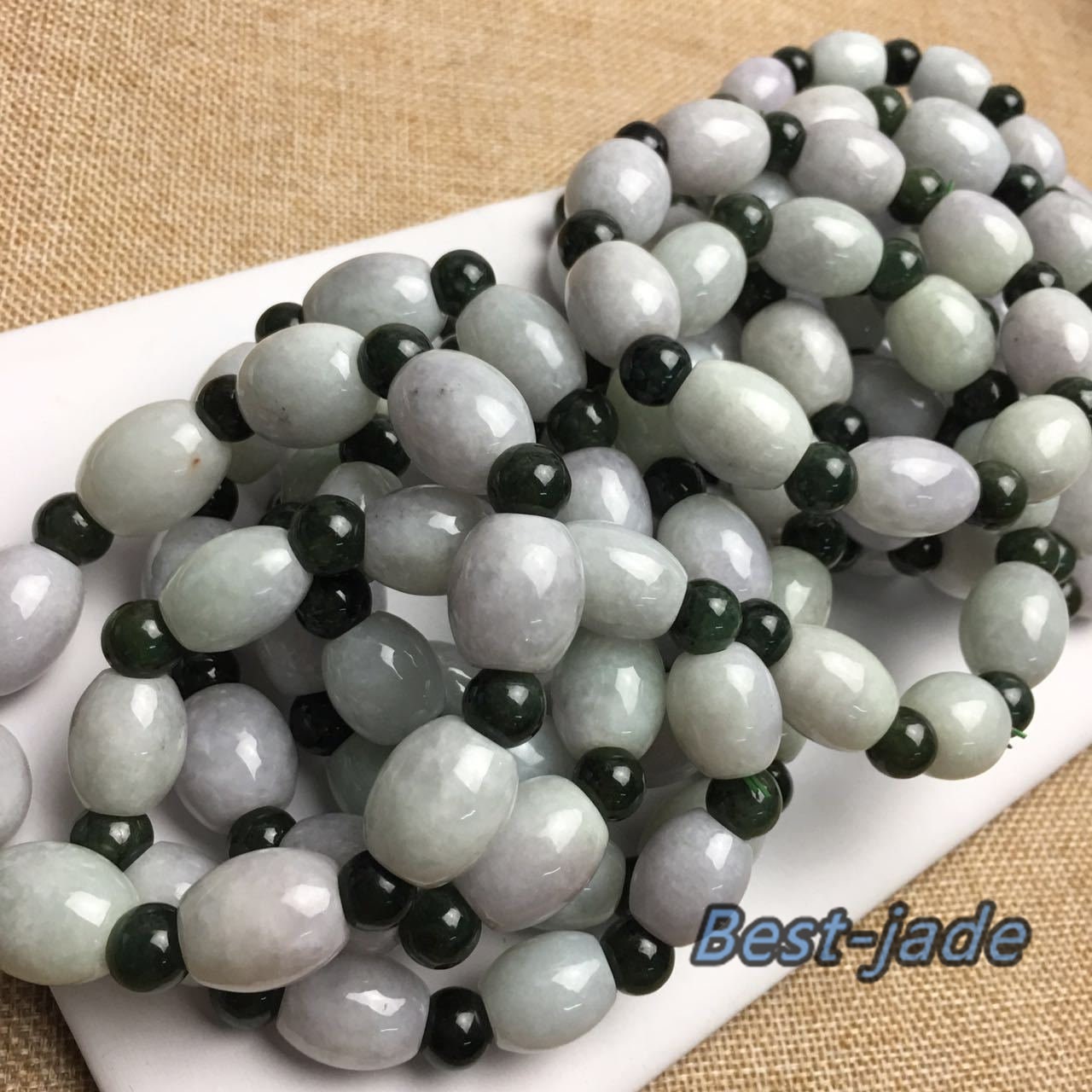 Burma-Jade, Klasse A, handgeschnitzter Jade-Armreif mit runden Perlen, Armbandkette, Burma-Stein, Armband, Schnurseil