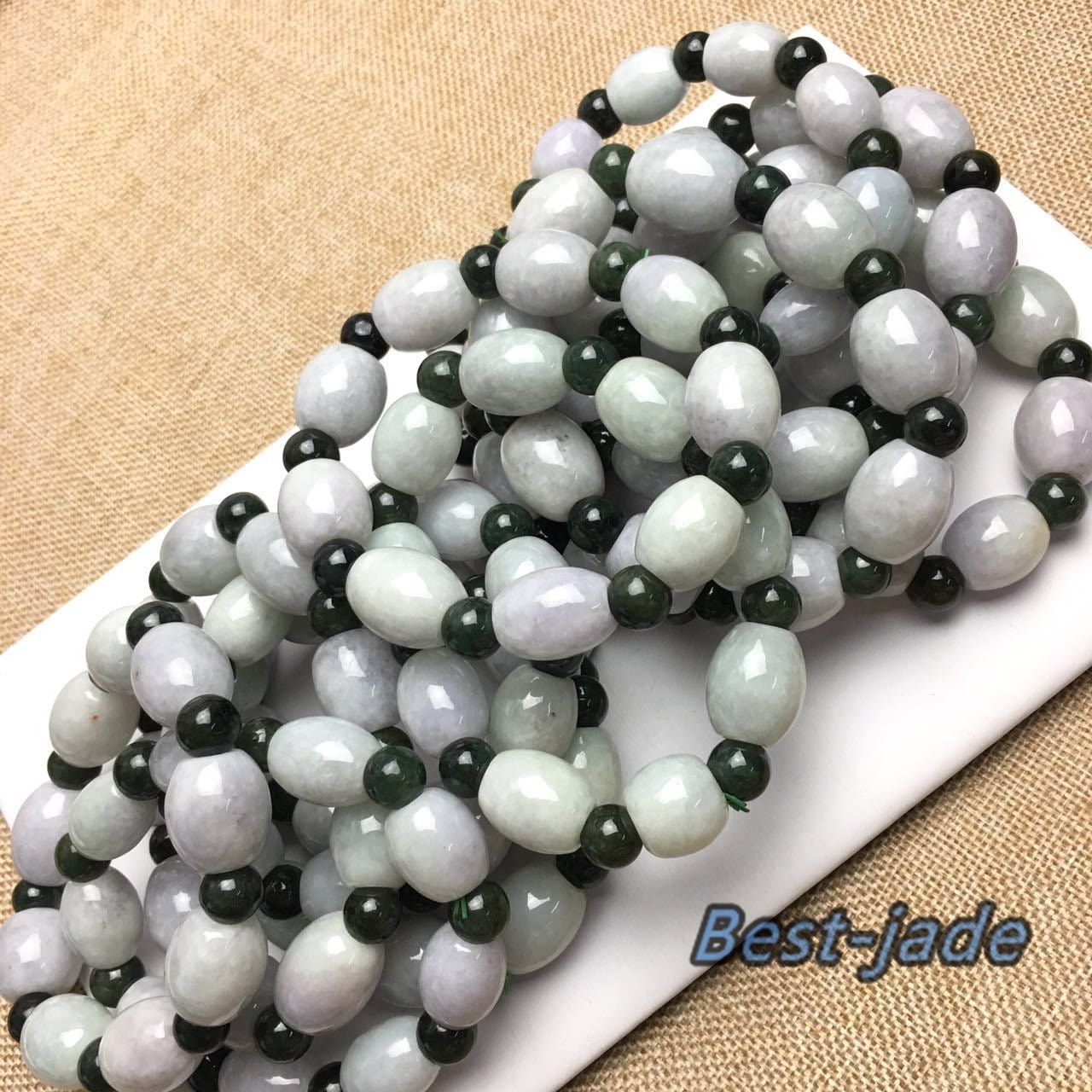 Burma-Jade, Klasse A, handgeschnitzter Jade-Armreif mit runden Perlen, Armbandkette, Burma-Stein, Armband, Schnurseil