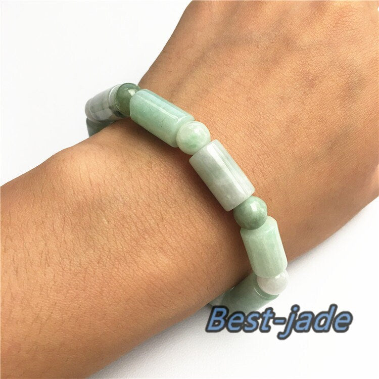 Burma Jade Grade A Natural Jadeite Hand carved Jade Barrel bead bangle Bracelet Chain Burma stone Armband string rope