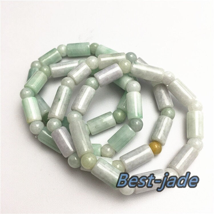 Burma Jade Grade A Natural Jadeite Hand carved Jade Barrel bead bangle Bracelet Chain Burma stone Armband string rope