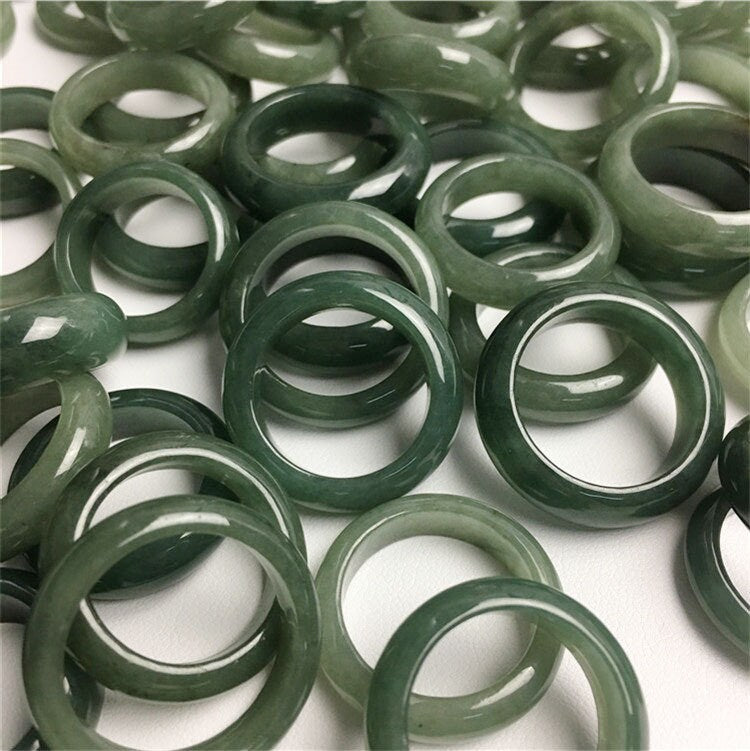 US-Größe 4–12, schmaler Ring, natürlicher Jadeit der Güteklasse A, eisgrün-grauer Jade-Edelstein, Burma-Jade-Perle
