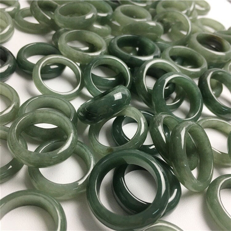US-Größe 4–12, schmaler Ring, natürlicher Jadeit der Güteklasse A, eisgrün-grauer Jade-Edelstein, Burma-Jade-Perle