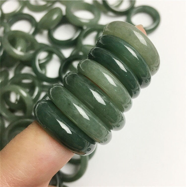 US-Größe 4–12, schmaler Ring, natürlicher Jadeit der Güteklasse A, eisgrün-grauer Jade-Edelstein, Burma-Jade-Perle