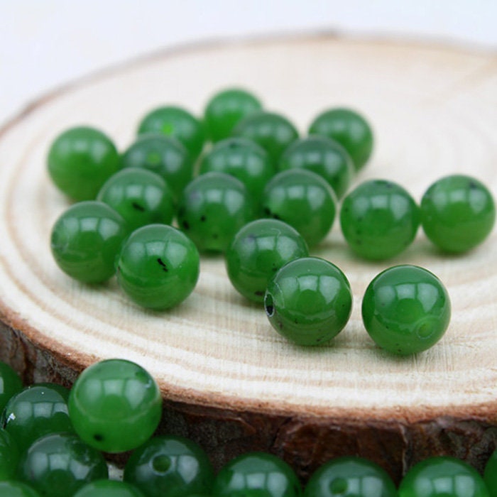 10 Stück 8 x 8 mm runde Perlen, natürliche kanadische Jade, Nephrit, Grünstein, Pounamu-Perle, Maori-Stil, NZ-Jade, Kügelchen, grüner Jade
