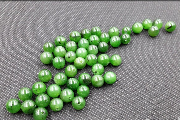 10 Stück große 20 mm runde Perlen, natürliche kanadische Jade, Nephrit, Grünstein, Pounamu-Perle, Maori, neuseeländische Jade, Kügelchen, grüner Jaspis, Kugelloch