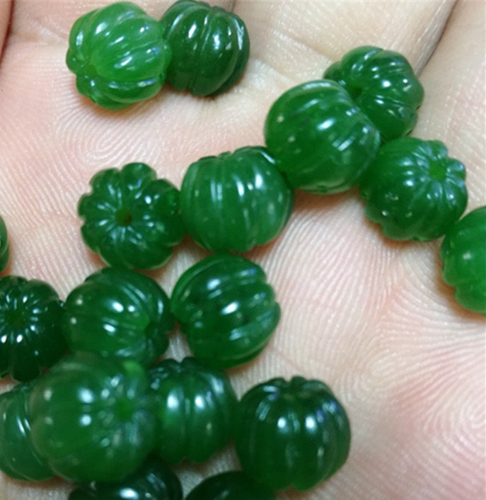 10 Stück 7,5 mm Kürbisperlen, natürliche kanadische Jade, Nephrit, Grünstein, Pounamu-Perle, Maori-Stil, NZ-Jade, Kügelchen, grüner Jade
