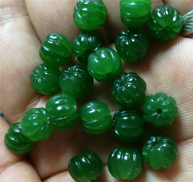 10 Stück 7,5 mm Kürbisperlen, natürliche kanadische Jade, Nephrit, Grünstein, Pounamu-Perle, Maori-Stil, NZ-Jade, Kügelchen, grüner Jade