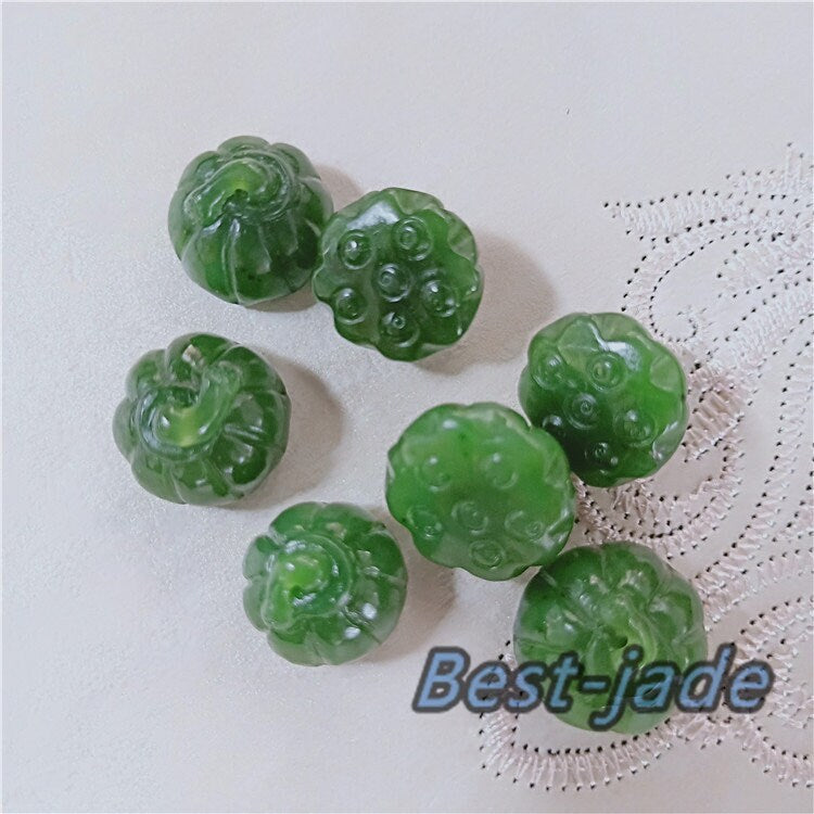 10 Stück kleine Lotus-Samenperlen, natürliche kanadische Jade, Nephrit, Grünstein, Pounamu-Perle, Maori-Stil, NZ-Jade, Kügelchen, grüner Jade