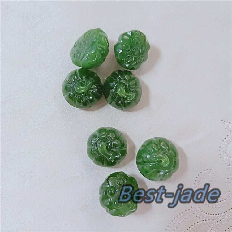 10 Stück kleine Lotus-Samenperlen, natürliche kanadische Jade, Nephrit, Grünstein, Pounamu-Perle, Maori-Stil, NZ-Jade, Kügelchen, grüner Jade