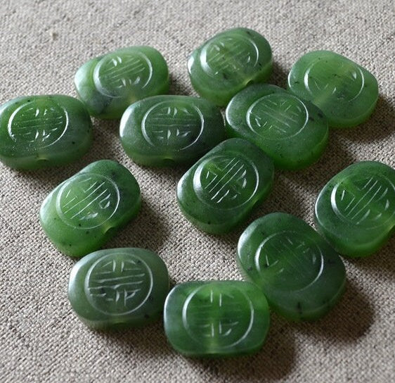10 Stück Double Happiness Beads, natürliche kanadische Jade, Nephrit, Grünstein, Pounamu-Perle, Maori-Stil, NZ-Jade, Kügelchen, grüner Jaspis