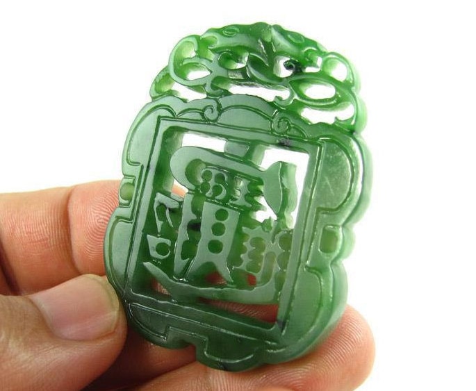 Green Nephrite Hollow Pendant NZ Greenstone jasper Pounamu Children Canadian jade Gemstones grüner Beads яшма Chinese Lady Necklace 招财进宝