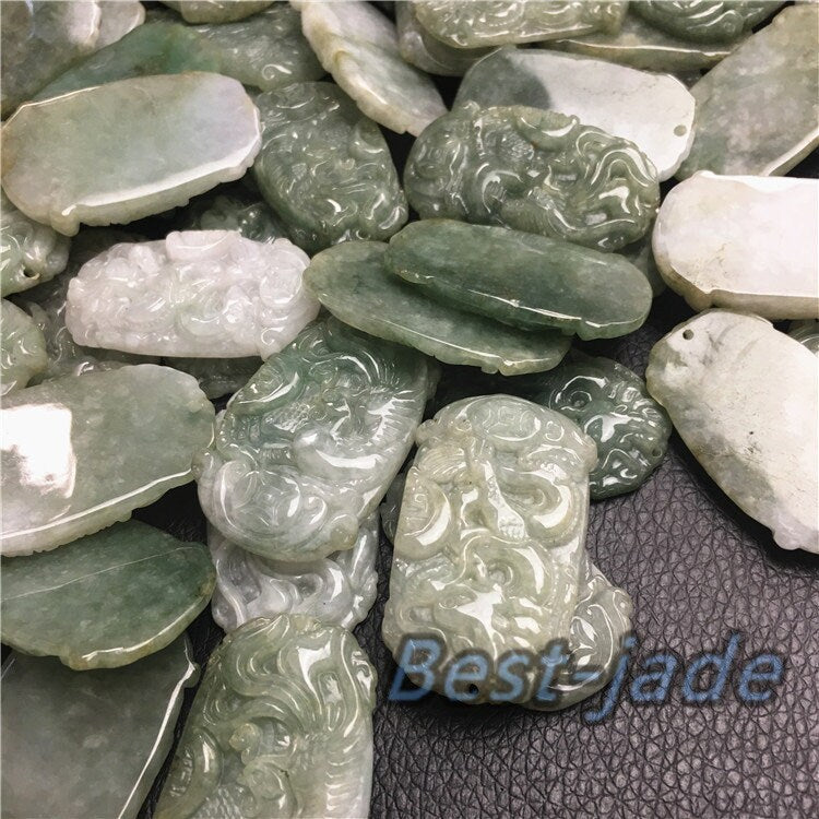 1 Paar (Großhandel) Feicui Natural Grade A Drache und Phönix Grüner Jade ICE Jadeit, chinesischer geschnitzter Valentinstagsanhänger