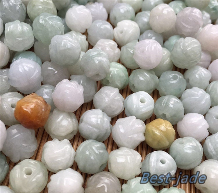 100 Stück 13 mm Rosenform Grade A Jade Naturgrüner Burma-Jadeit grüne Jade Rundheitsperlen Perle DIY Jade-Ohrringe, Myanmar Jadeit 翡翠A货