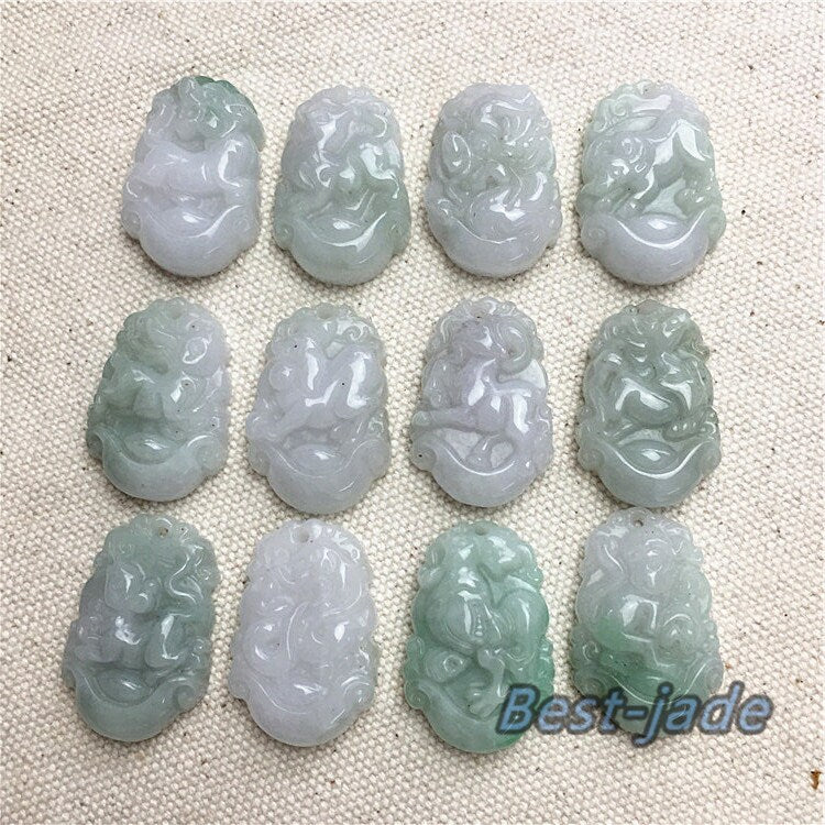 1 Set zertifizierter Jadeit, chinesischer Zwölf-Sternzeichen-Grün-Eis-Burma-Jadeit, natürlicher Jade-Anhänger der Güteklasse A, Halsketten-Anhänger zum Selbermachen