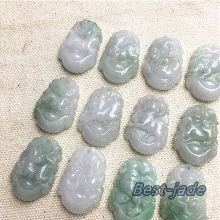 1 Set zertifizierter Jadeit, chinesischer Zwölf-Sternzeichen-Grün-Eis-Burma-Jadeit, natürlicher Jade-Anhänger der Güteklasse A, Halsketten-Anhänger zum Selbermachen