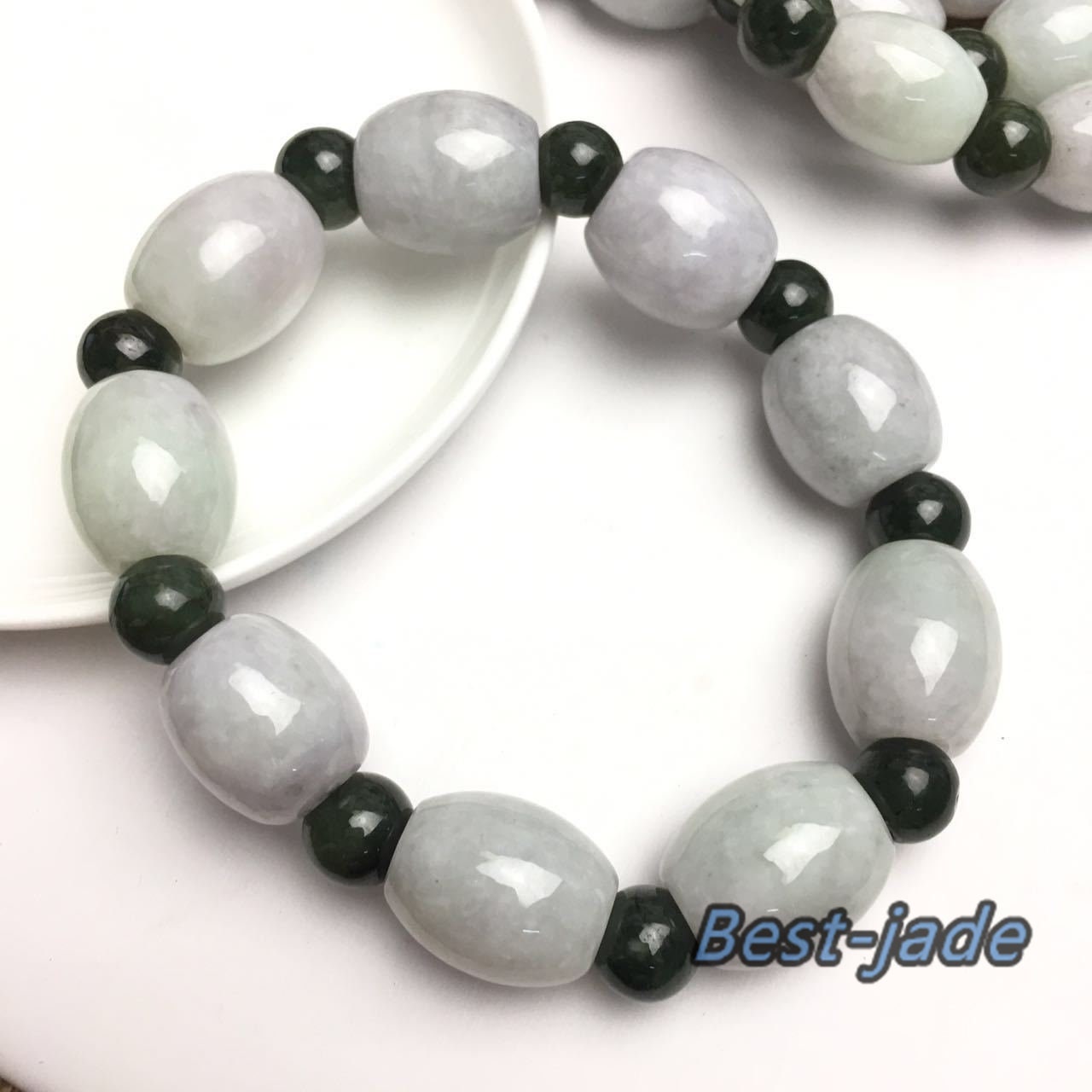 Burma-Jade, Klasse A, handgeschnitzter Jade-Armreif mit runden Perlen, Armbandkette, Burma-Stein, Armband, Schnurseil