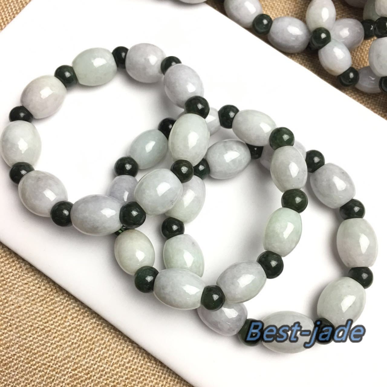 Burma-Jade, Klasse A, handgeschnitzter Jade-Armreif mit runden Perlen, Armbandkette, Burma-Stein, Armband, Schnurseil