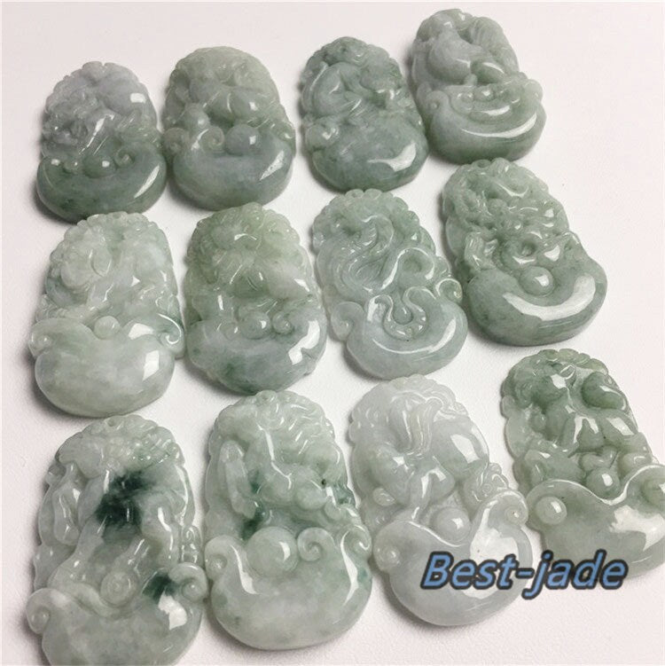 1 Set Echte grüne Blume Chinesische 12 Zwölf Sternzeichen Eis Burma Jade Grade A Jadeit Anhänger Halskette Anhänger Schmuck Jade Geschenk