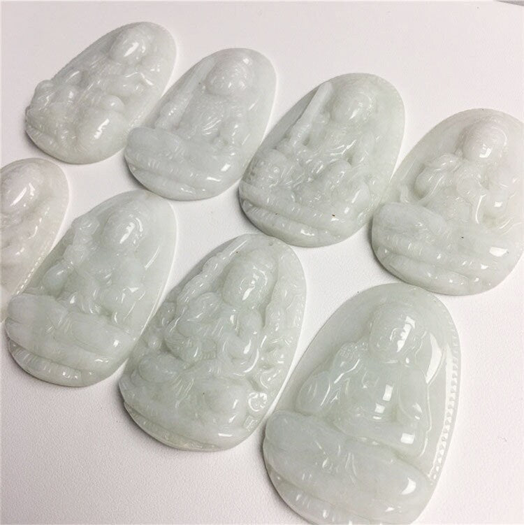 1Set 8 Schutzpatron natürliche Grade A Jade Burma Jadeit handgemachte DIY Edelstein Schmuck Jade Anhänger
