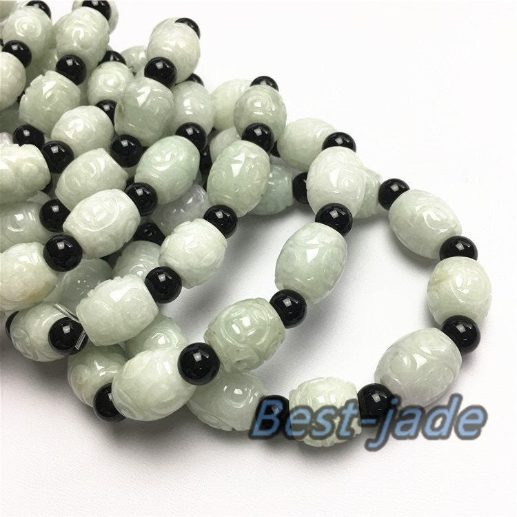 BIG beads 14mm Jade Grade A Natural Jadeite Hand carved Jade Round bead man bangle men's Bracelet male Chain Burma stone string rope