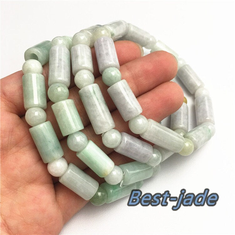 Burma Jade Grade A Natural Jadeite Hand carved Jade Barrel bead bangle Bracelet Chain Burma stone Armband string rope