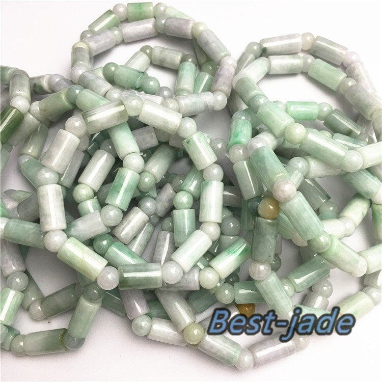 Burma Jade Grade A Natural Jadeite Hand carved Jade Barrel bead bangle Bracelet Chain Burma stone Armband string rope