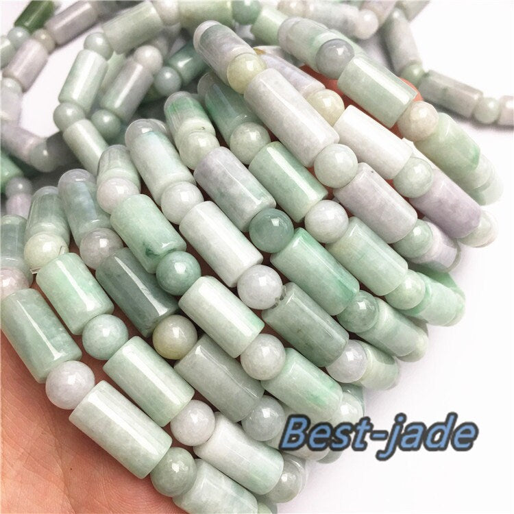 Burma Jade Grade A Natural Jadeite Hand carved Jade Barrel bead bangle Bracelet Chain Burma stone Armband string rope