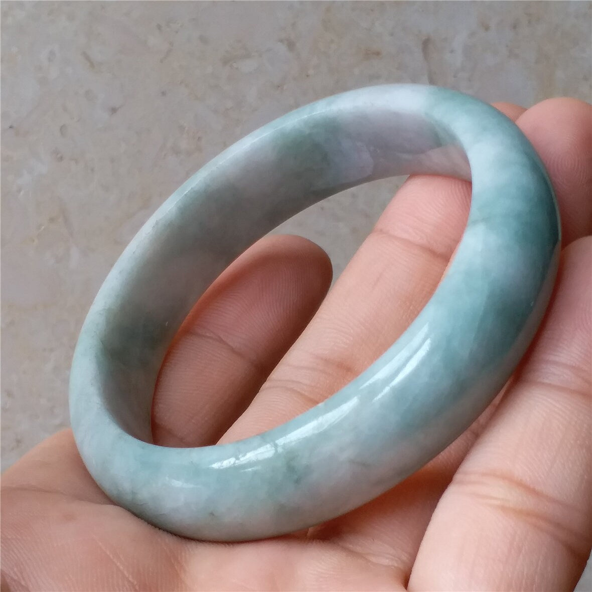 55.7mm Light green Grade A jade Natural Jade Hand carved wrist Bangle Bracelet Lady Chain Jadeite Type A stone armreife Джейд браслеты 翡翠手镯