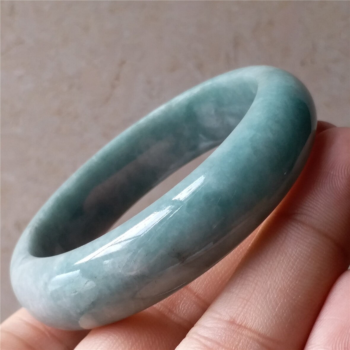 55.5mm Light green Grade A Natural Jade Hand carved Wristband Bangle Bracelet Lady Chain Jadeite Type A stone armreife Джейд Браслет 翡翠手镯