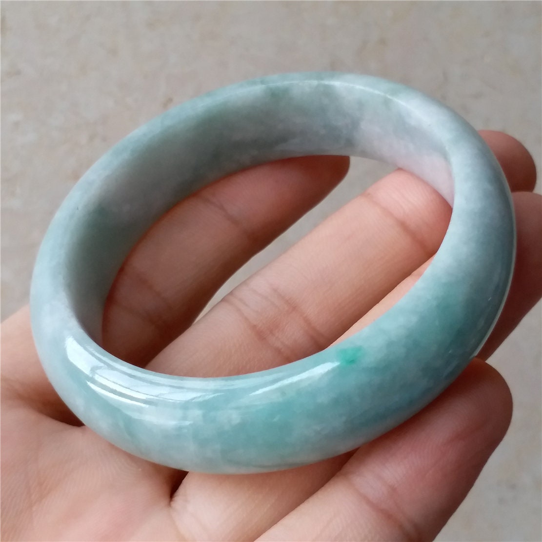 55.2mm Light green Grade A jade Natural Jade Hand carved Bangle Bracelet Lady Chain Jadeite Type A stone armreife Джейд браслеты 翡翠手镯