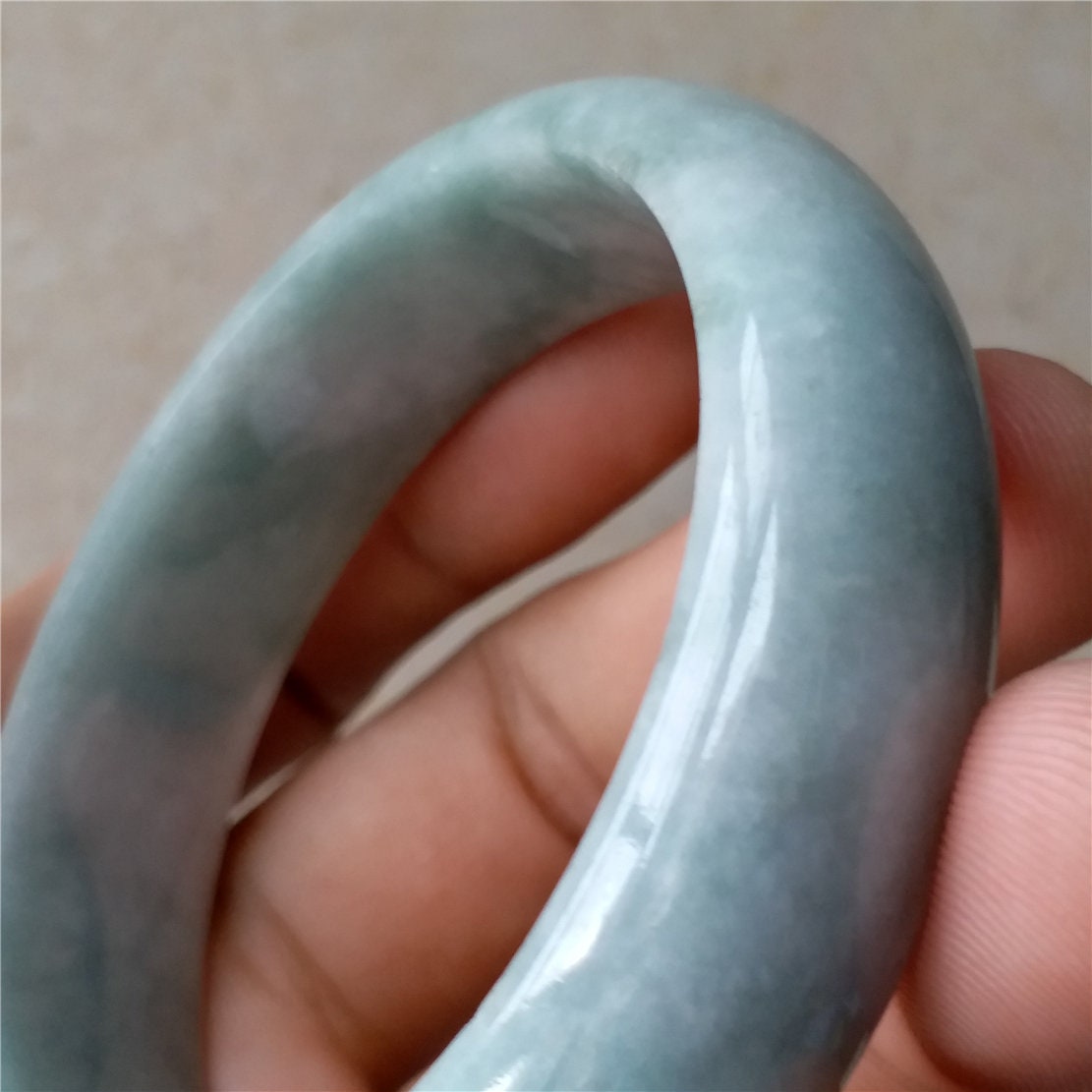 55.2mm Light green Grade A jade Natural Jade Hand carved Bangle Bracelet Lady Chain Jadeite Type A stone armreife Джейд браслеты 翡翠手镯